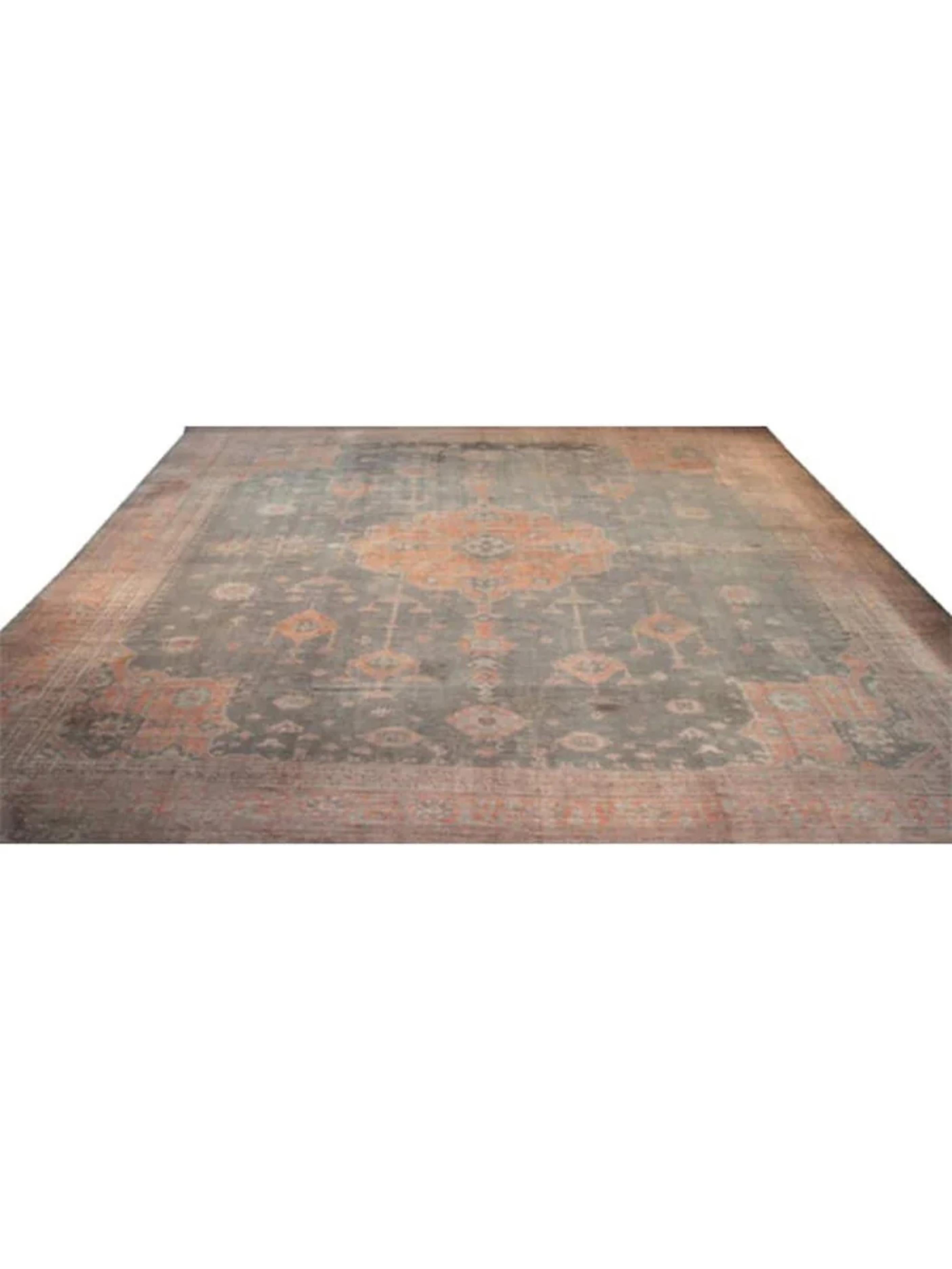 17x20 Handgeknüpfter antiker türkischer Oushak-Teppich (Mitte des 20. Jahrhunderts) im Angebot