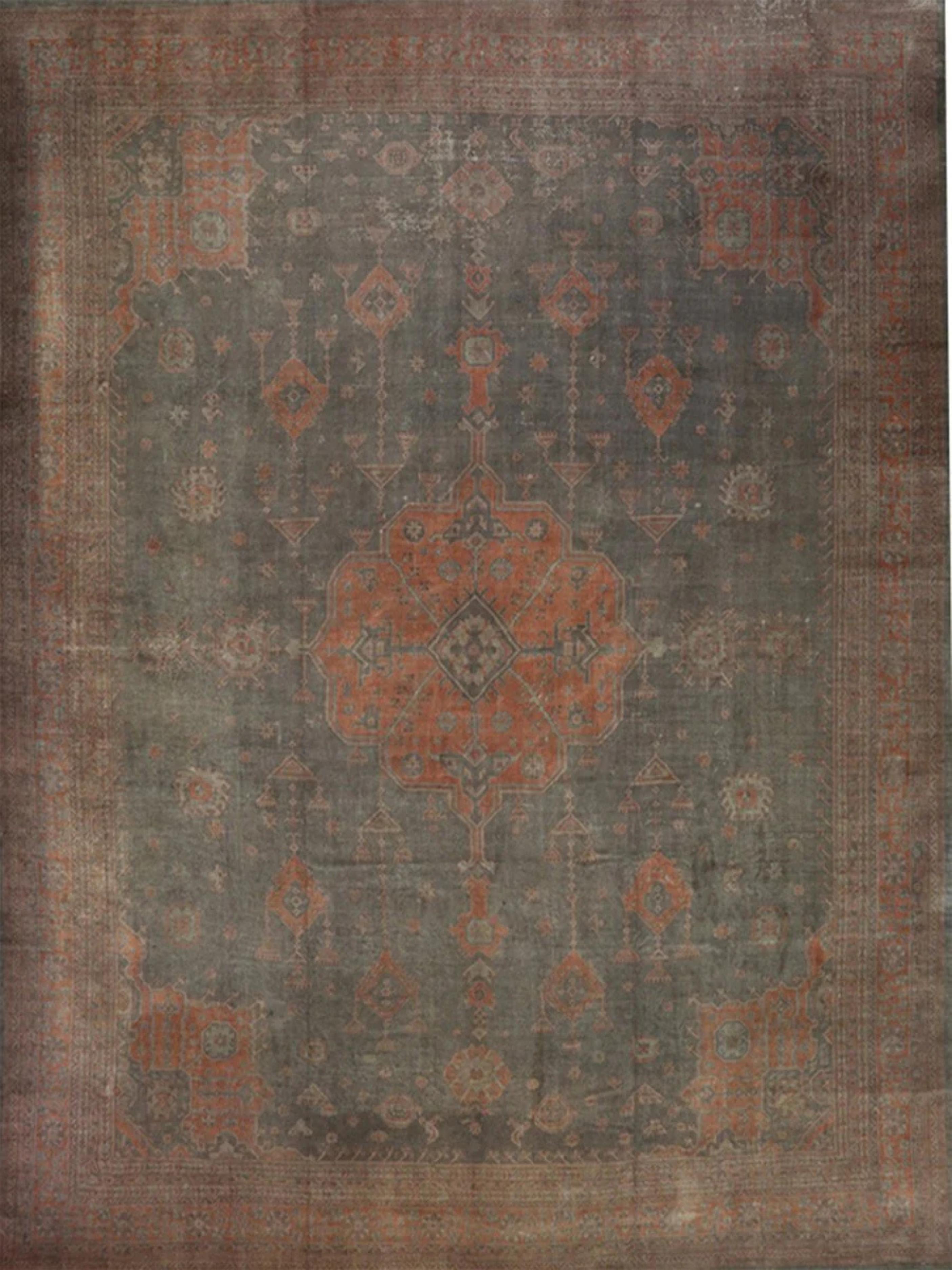 17x20 Handgeknüpfter antiker türkischer Oushak-Teppich (Wolle) im Angebot