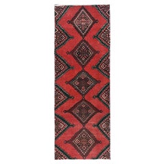1'7"x4'9" Chili Red Vintage Persian Hamadan Hand Knotted Pure Wool Runner Rug