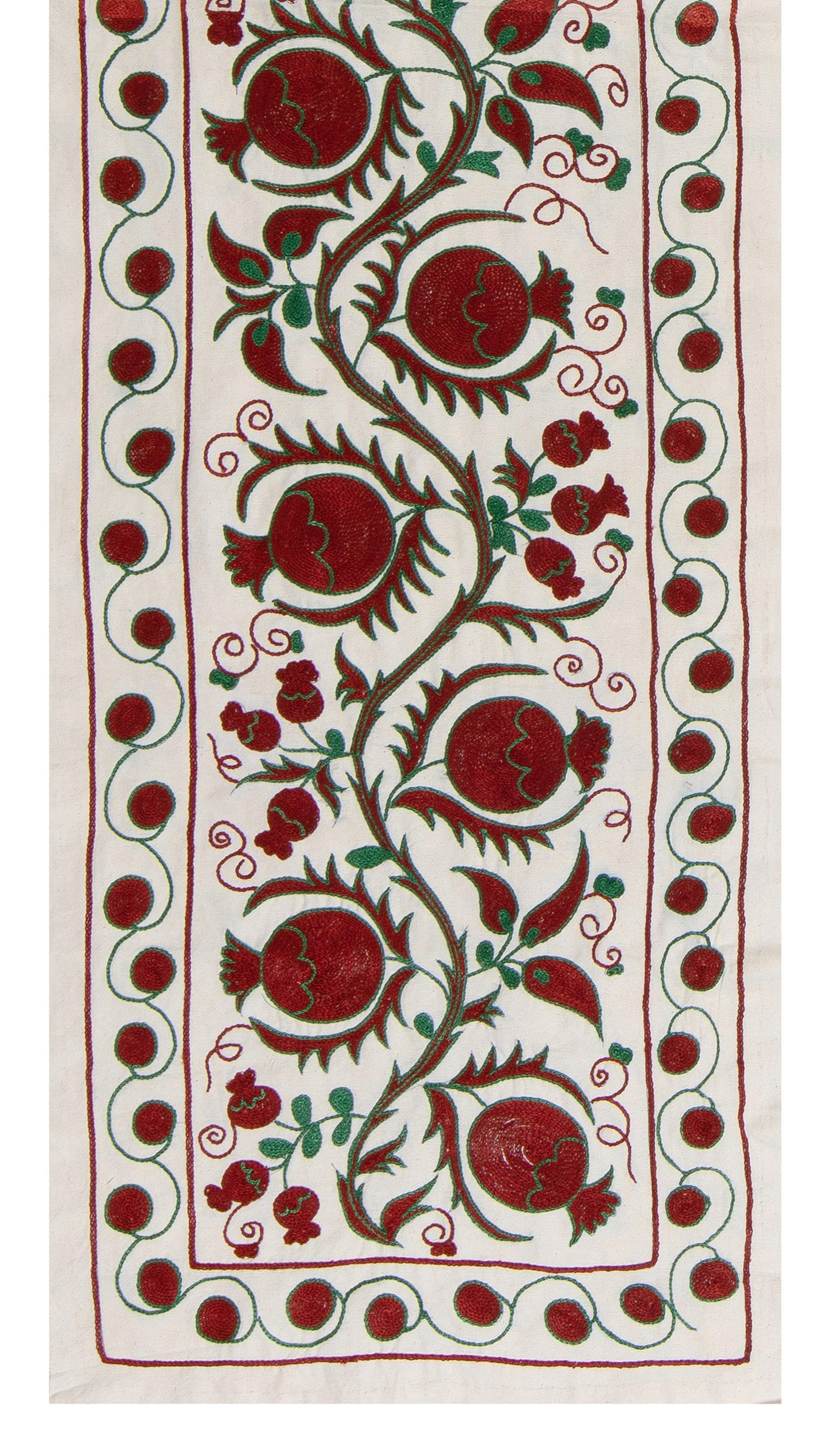 Embroidered 1.7x6 Ft Decorative Uzbek Suzani Wall Hanging, Silk Hand Embroidery Table Runner