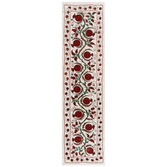 1.7x6 Ft Decorative Uzbek Suzani Wall Hanging, Silk Hand Embroidery Table Runner