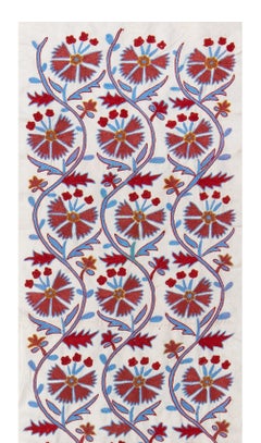1.7x6.2 Ft Handmade Suzani Table Runner, Embroidered Cotton & Silk Wall Hanging