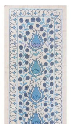 1.7x6.2 Ft Central Asian Suzani Textile. Embroidered Cotton & Silk Table Runner