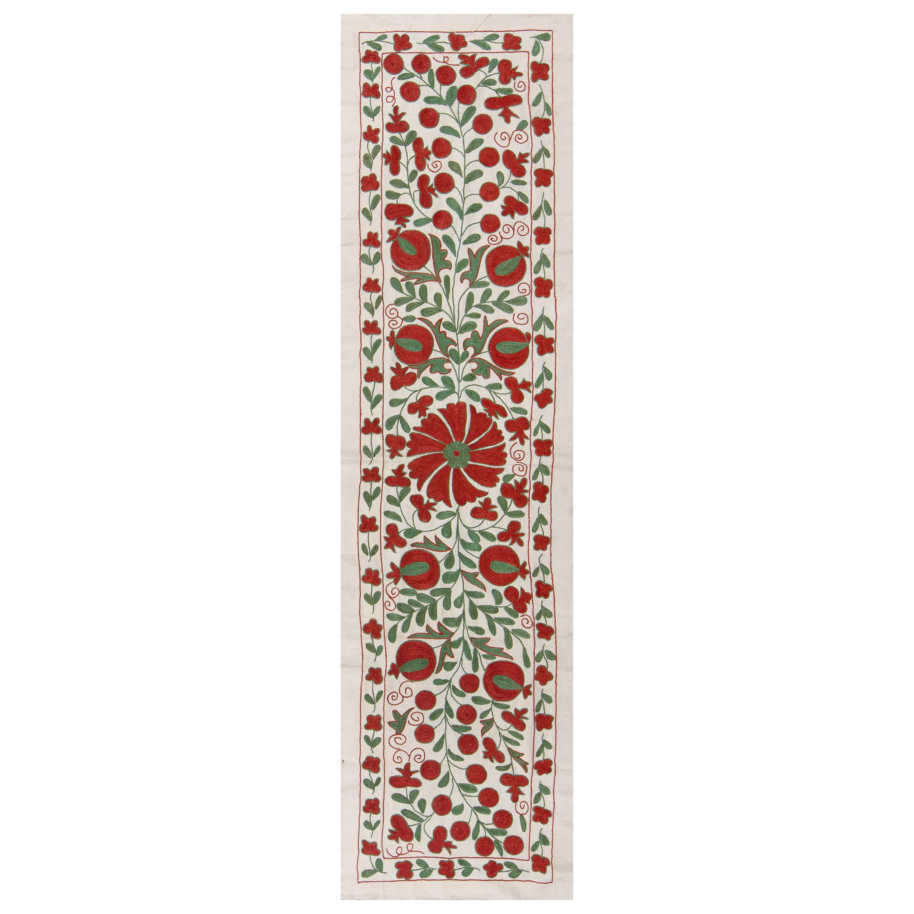 1.7x6.2 Ft Suzani Embroidered Cotton & Silk Wall Hanging, Decorative Tablecloth For Sale