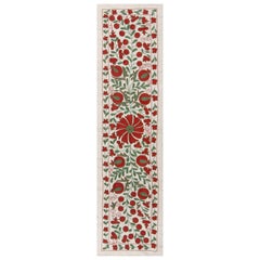 Retro 1.7x6.2 Ft Suzani Embroidered Cotton & Silk Wall Hanging, Decorative Tablecloth