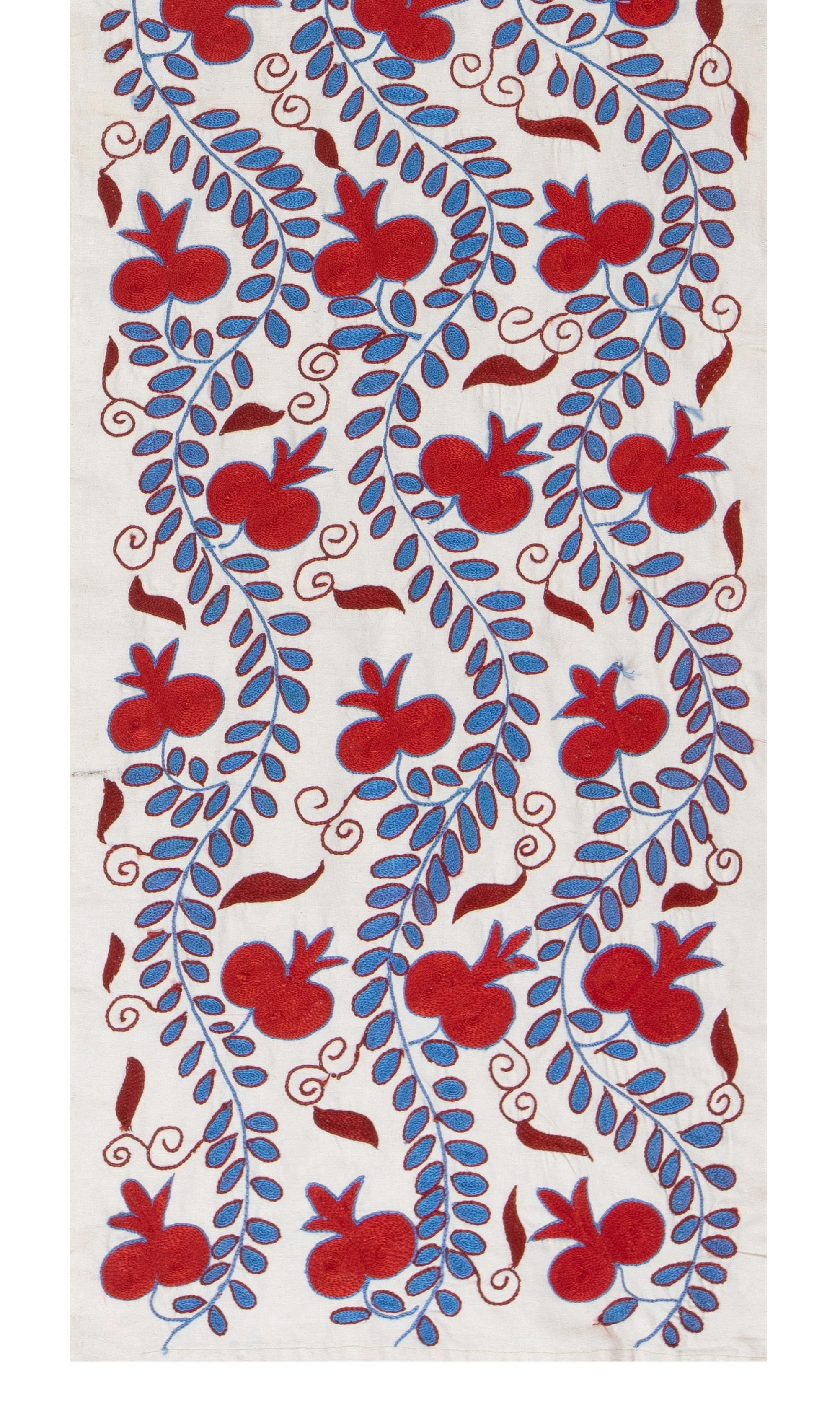 Uzbek 1.7x6.3 Ft Modern Suzani Table Runner, Embroidered Cotton & Silk Wall Hanging For Sale