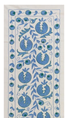 1.7x6.3 Ft Central Asian Suzani Textile, Embroidered Cotton & Silk Wall Hanging