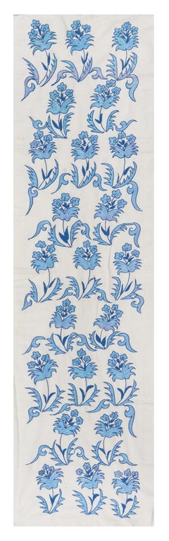 1.7x6.3 Ft Floral Suzani Table Runner, Embroidered Cotton & Silk Wall Hanging