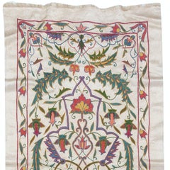 1.7x6.4 ft Embroidered All Silk Runner, Suzani Wall Hanging, Uzbek Bedspread
