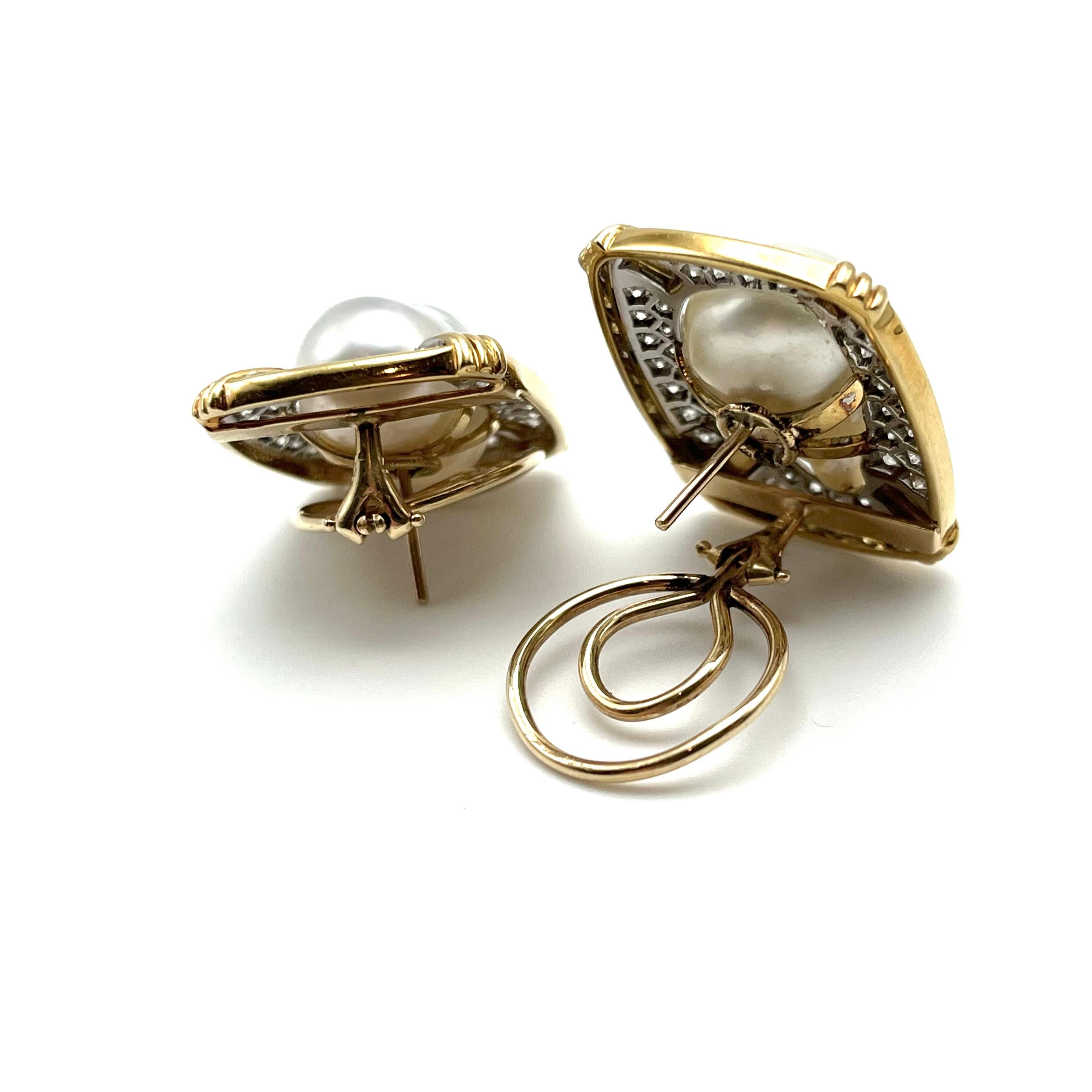 De las mujeres Pendientes Omega de Perlas Barrocas y Diamantes 18/14KT en venta