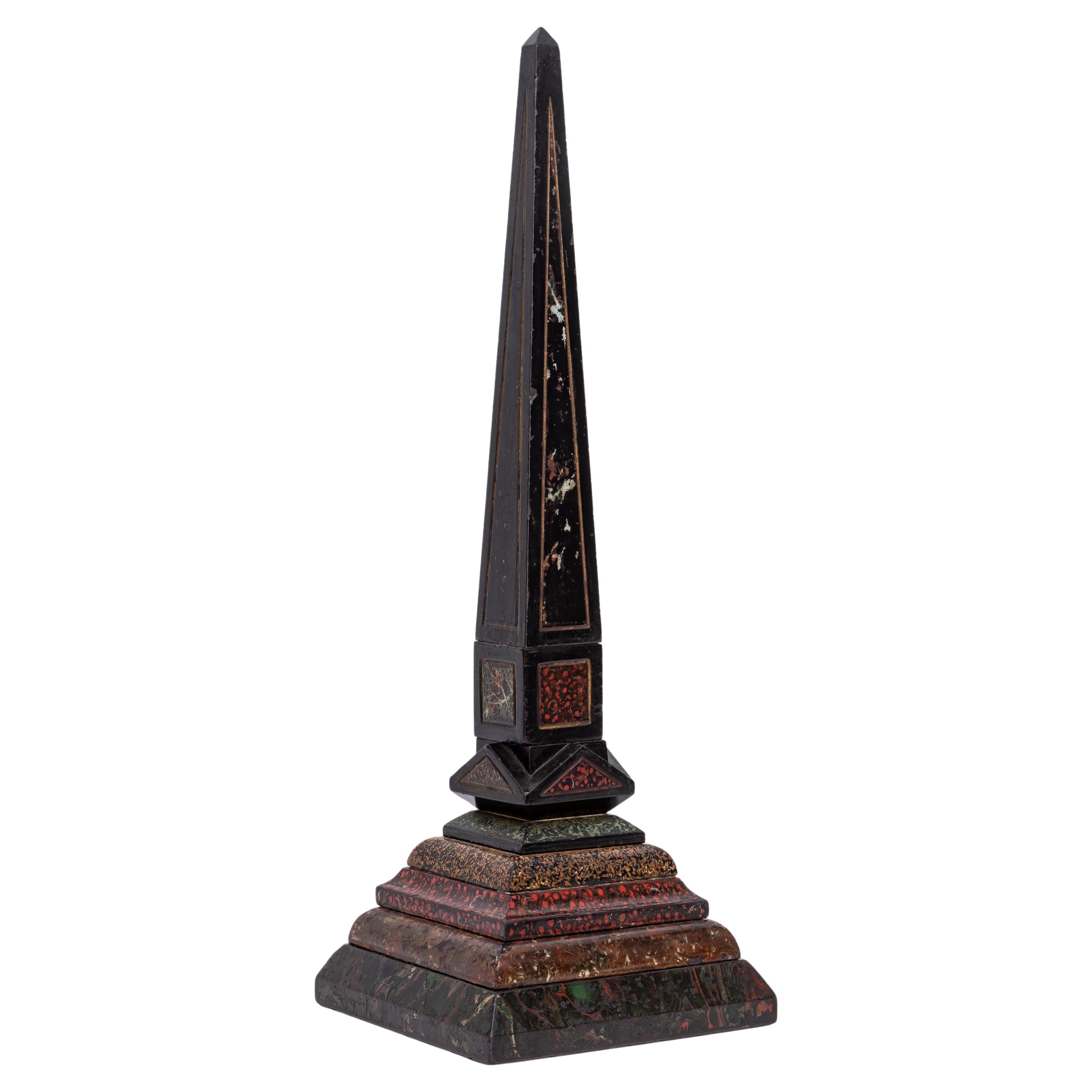 18/19 C. Italian Grand Tour Fine Antique Mixed Marble and Scagliola Obelisk For Sale