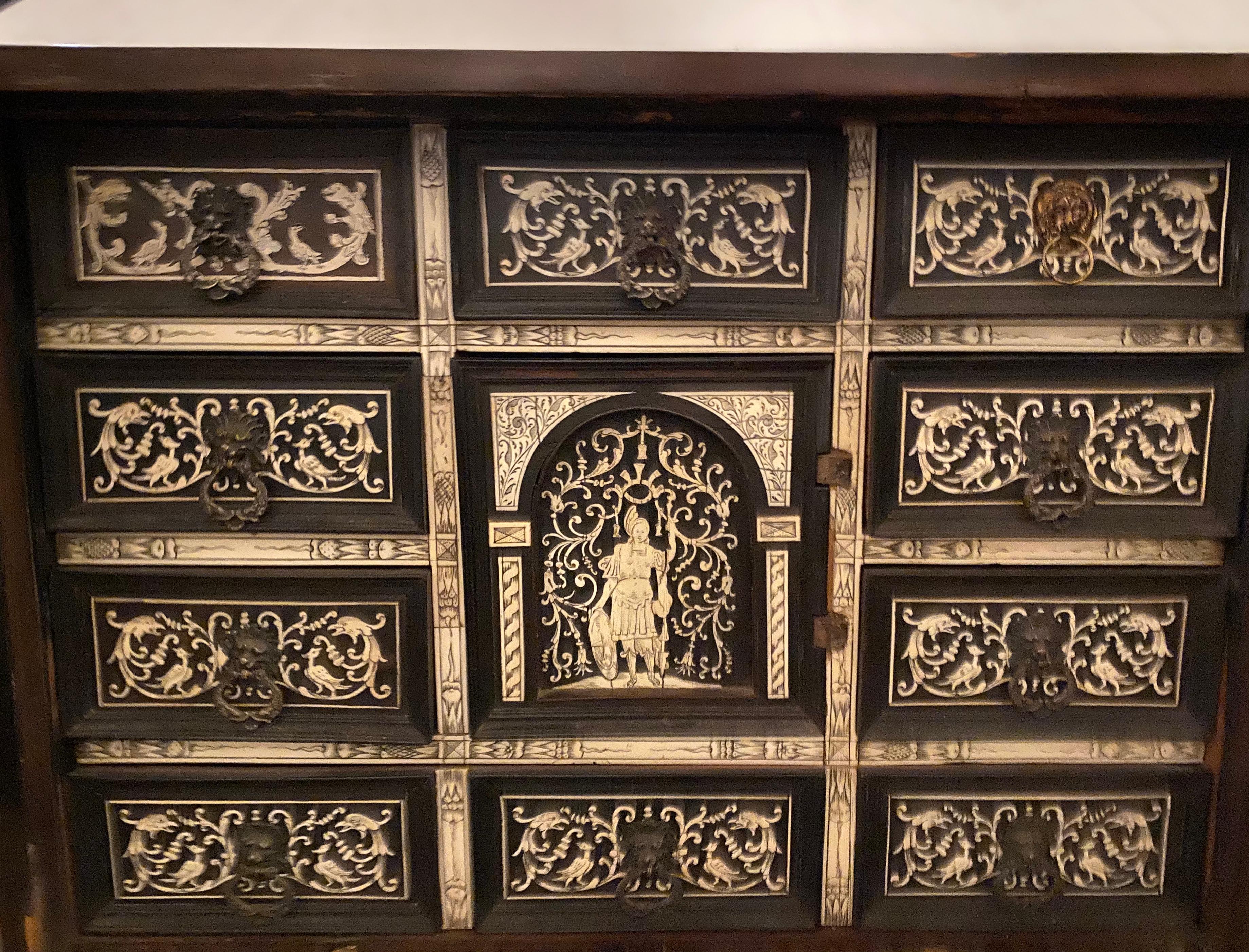 Bone 18th-19th Century Rosewood and Ebony Italian Table Cabinet, Box or Mini Trunk