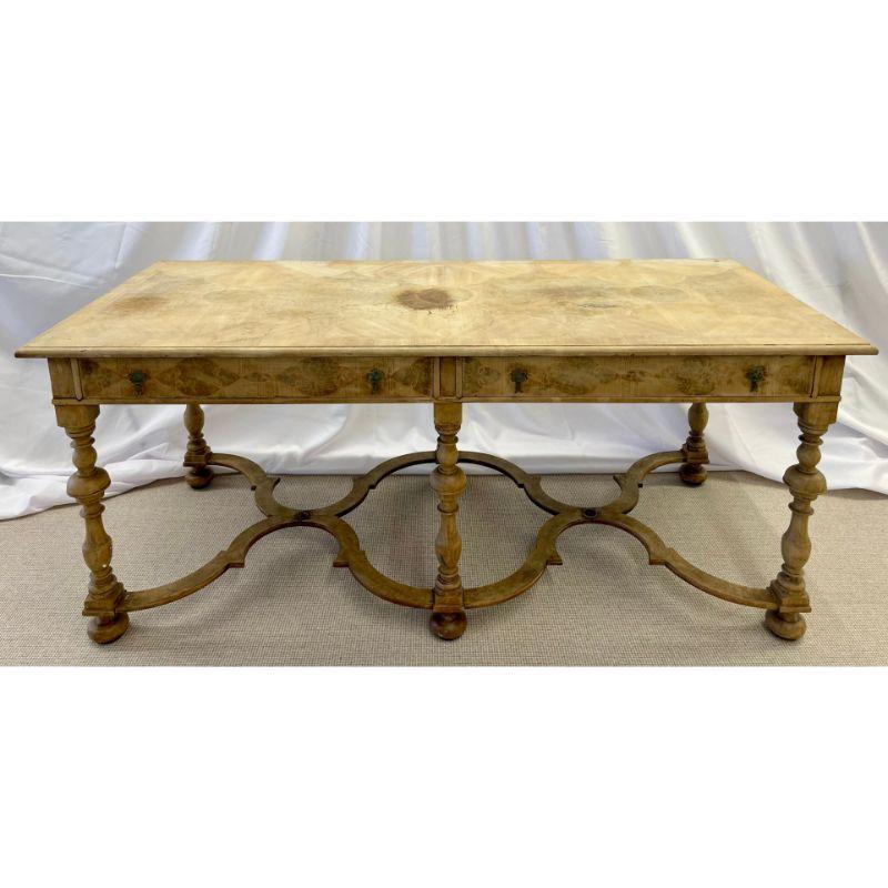Antique Swedish or Gustavian style writing table, desk or center table. This Bleached Wood table is multi functional as it can sit center room in any office or in any room in the home. The baroque barley twist legs supported by a triple U form