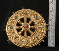 18/19th Century Tibetan Gilded Copper Wheel of the Law ( 5"Diameter ) 10137