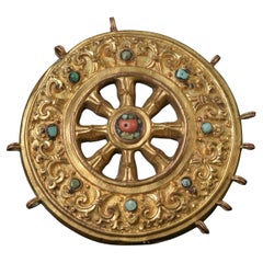 18 /19 century Tibetan gilded copper wheel of the law ( 5"Diameter ) 10137