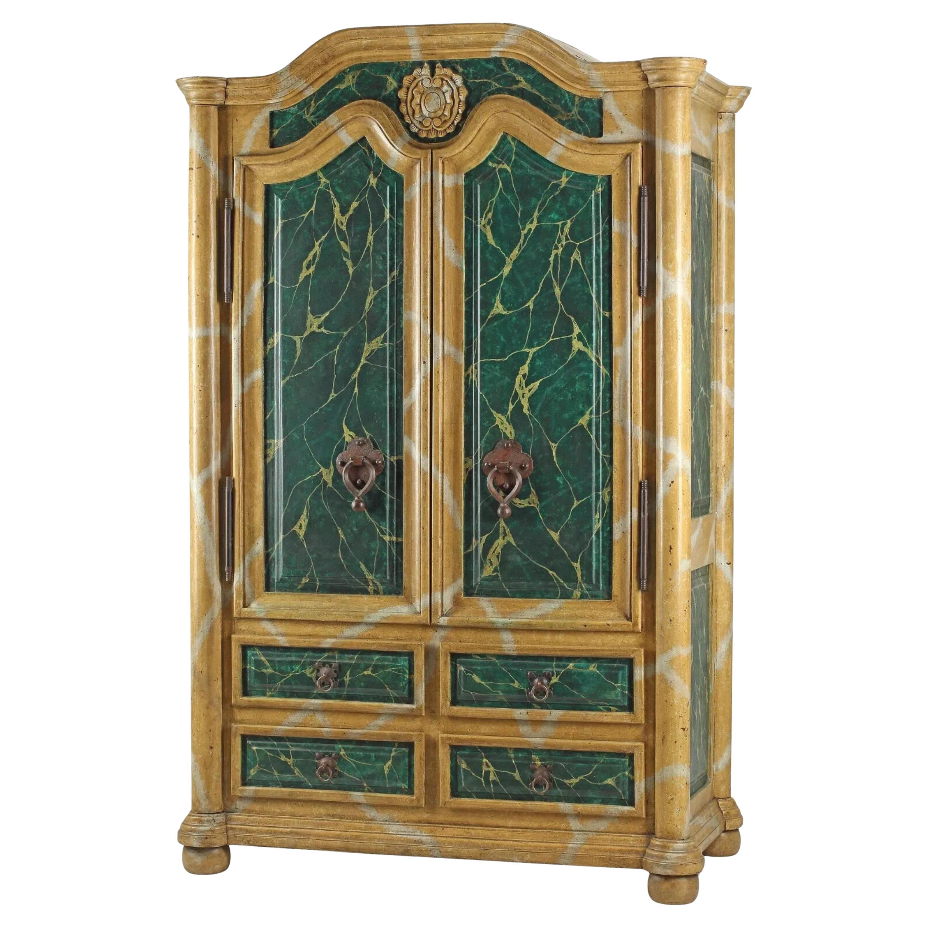 Armoire continentale ancienne des années 18-1900, polychrome, marbrée, verte, dorée ! en vente