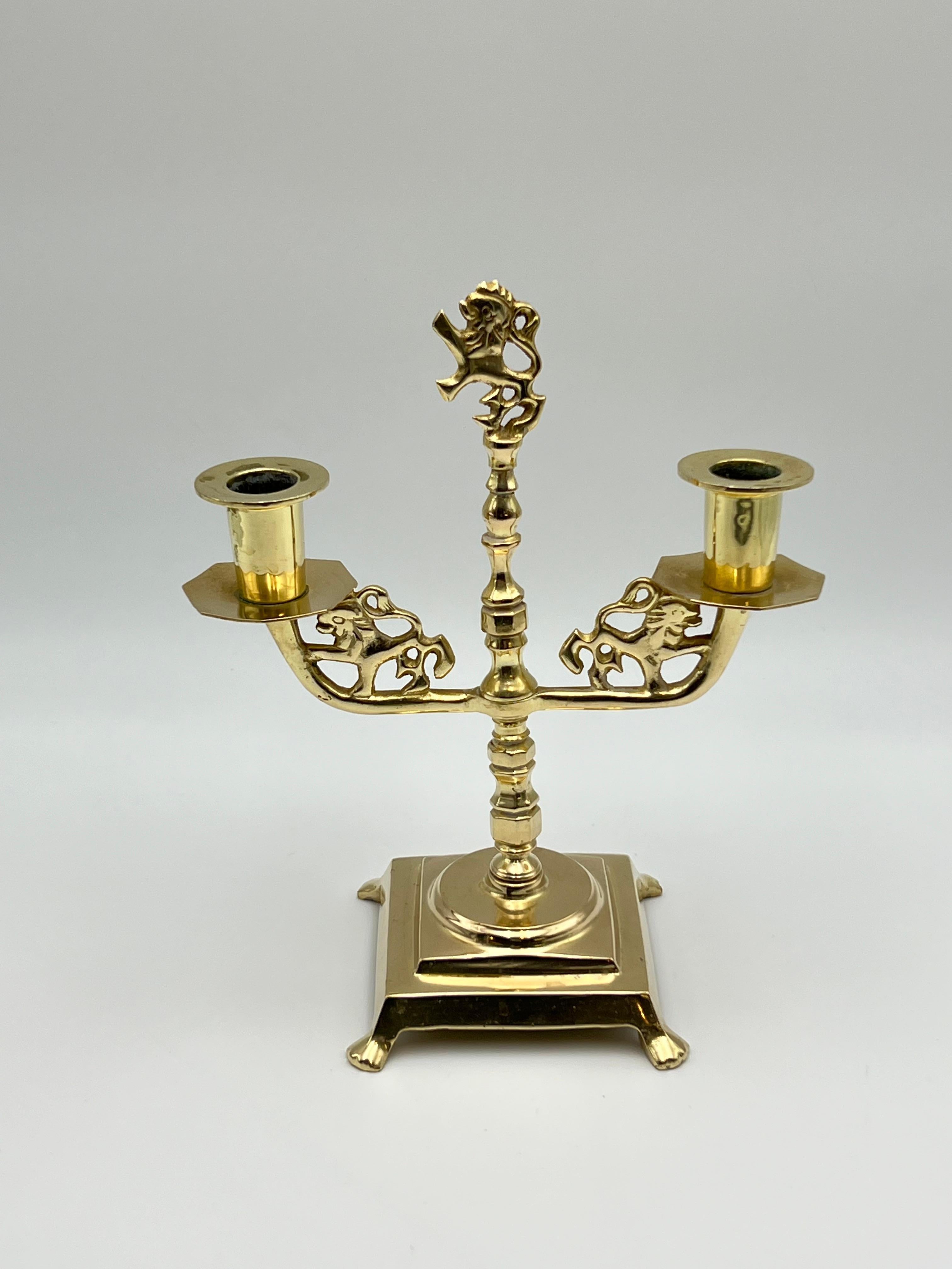 Candelabro LION del 18/1900, stile barocco, ottone, Norvegia / Danimarca in vendita 3