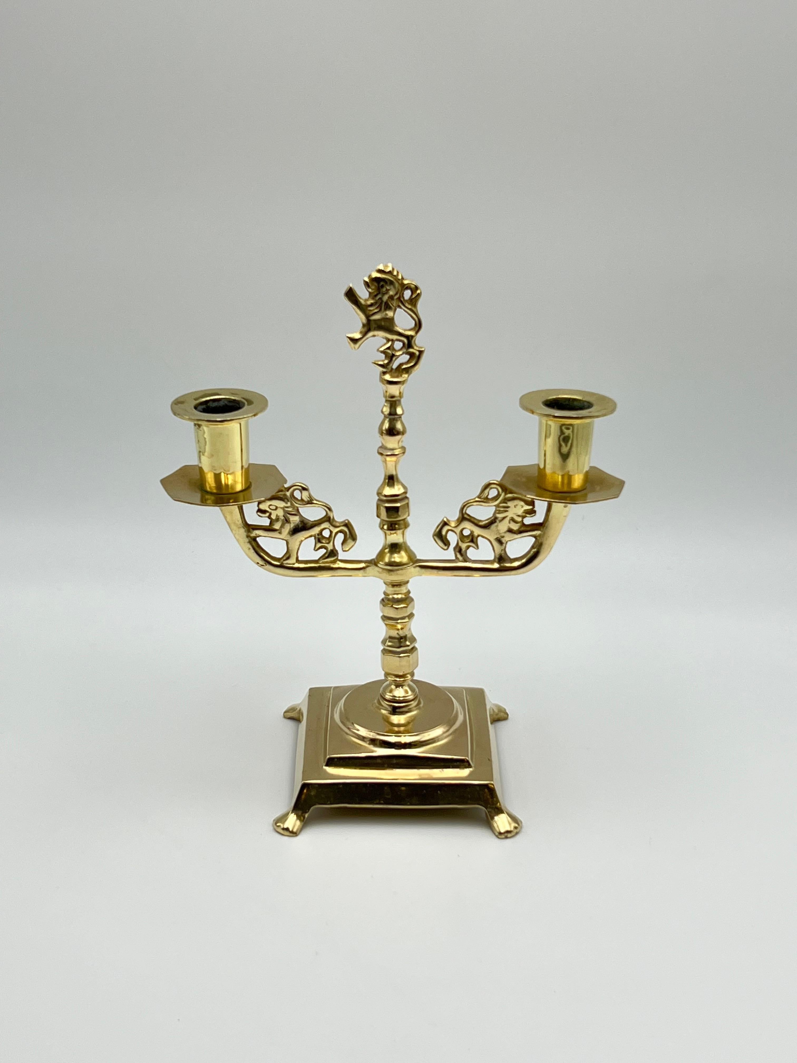 Candelabro LION del 18/1900, stile barocco, ottone, Norvegia / Danimarca in vendita 4