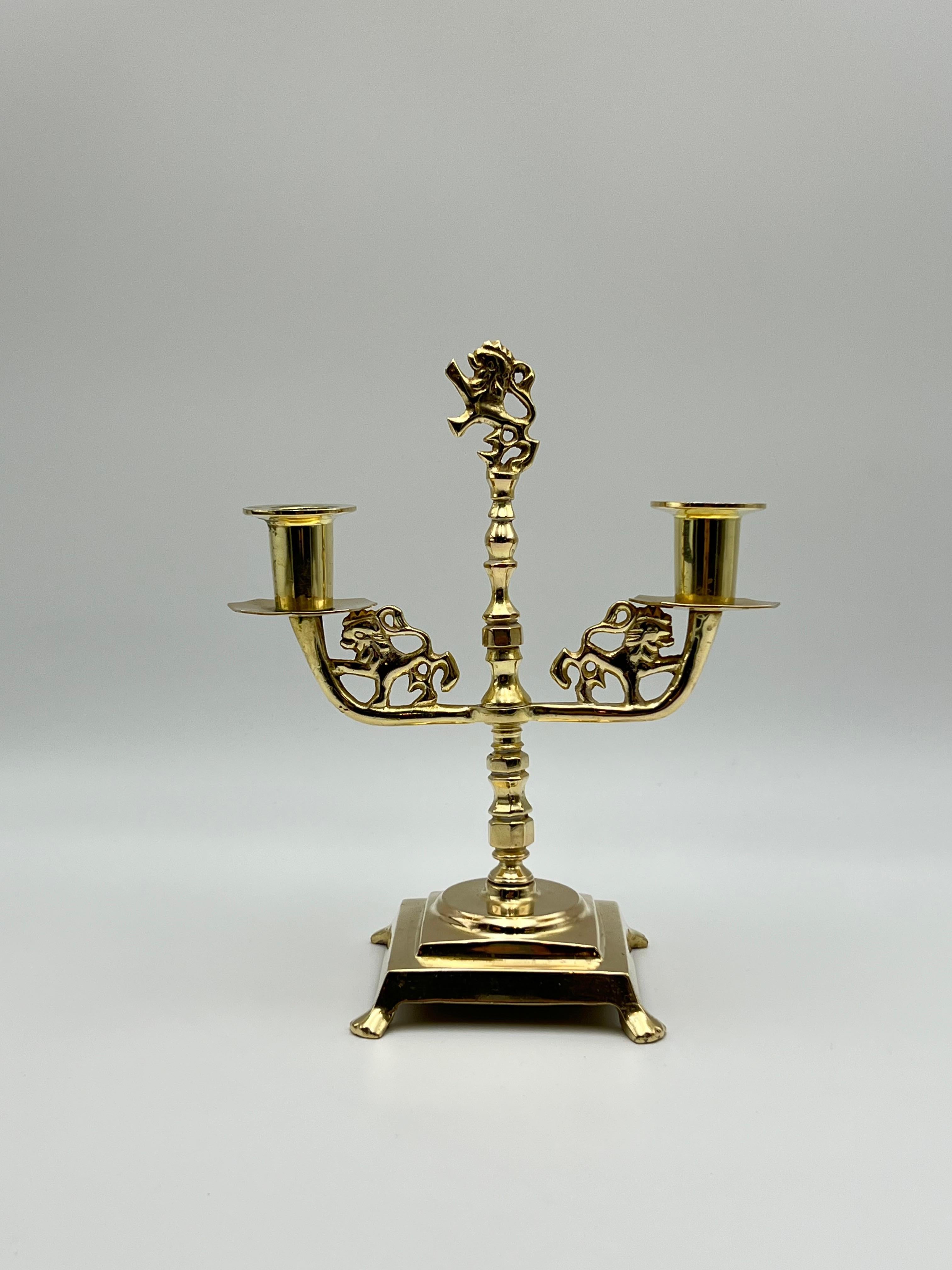 Candelabro LION del 18/1900, stile barocco, ottone, Norvegia / Danimarca in vendita 7