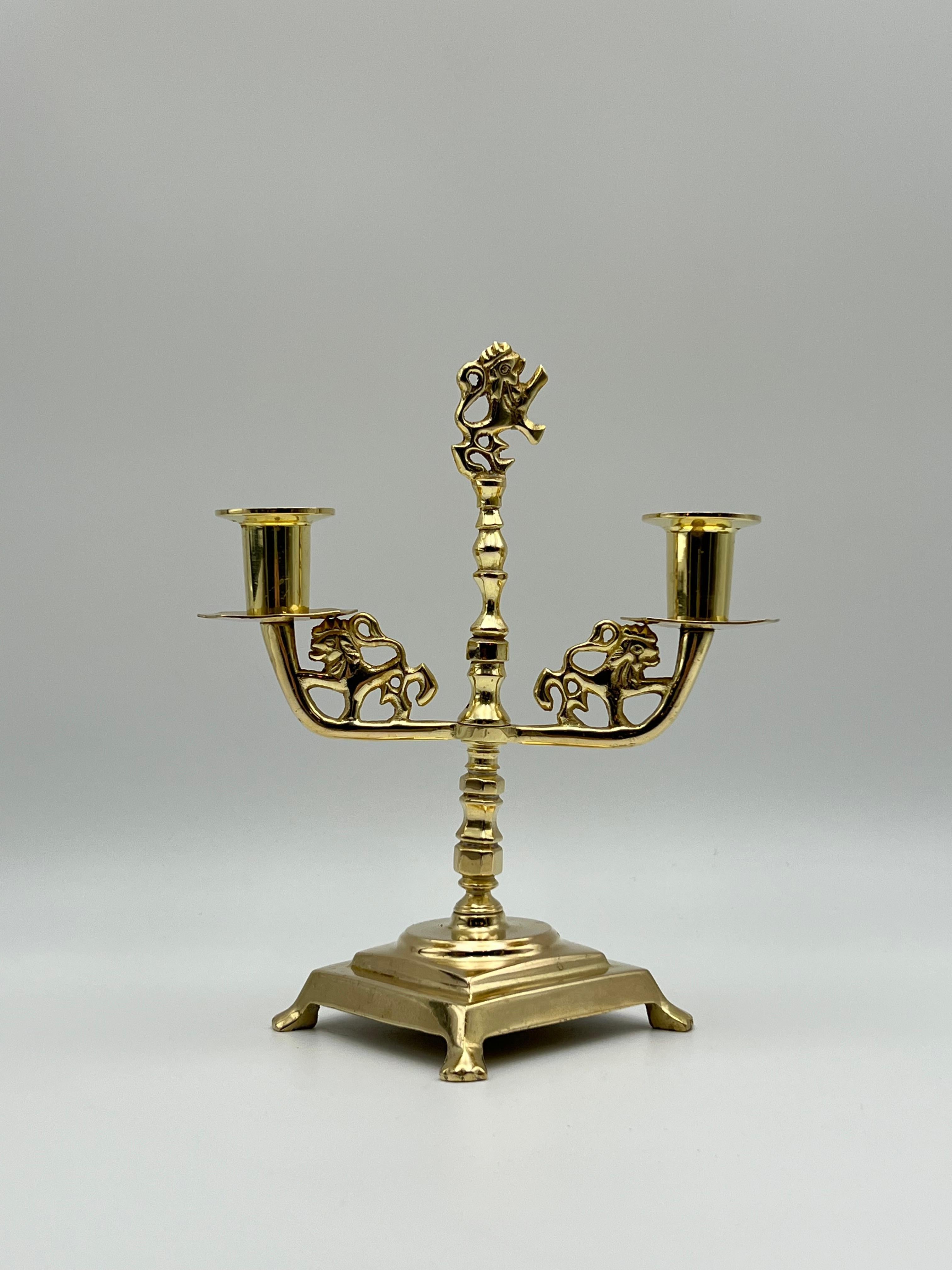 Candelabro LION del 18/1900, stile barocco, ottone, Norvegia / Danimarca in vendita 8