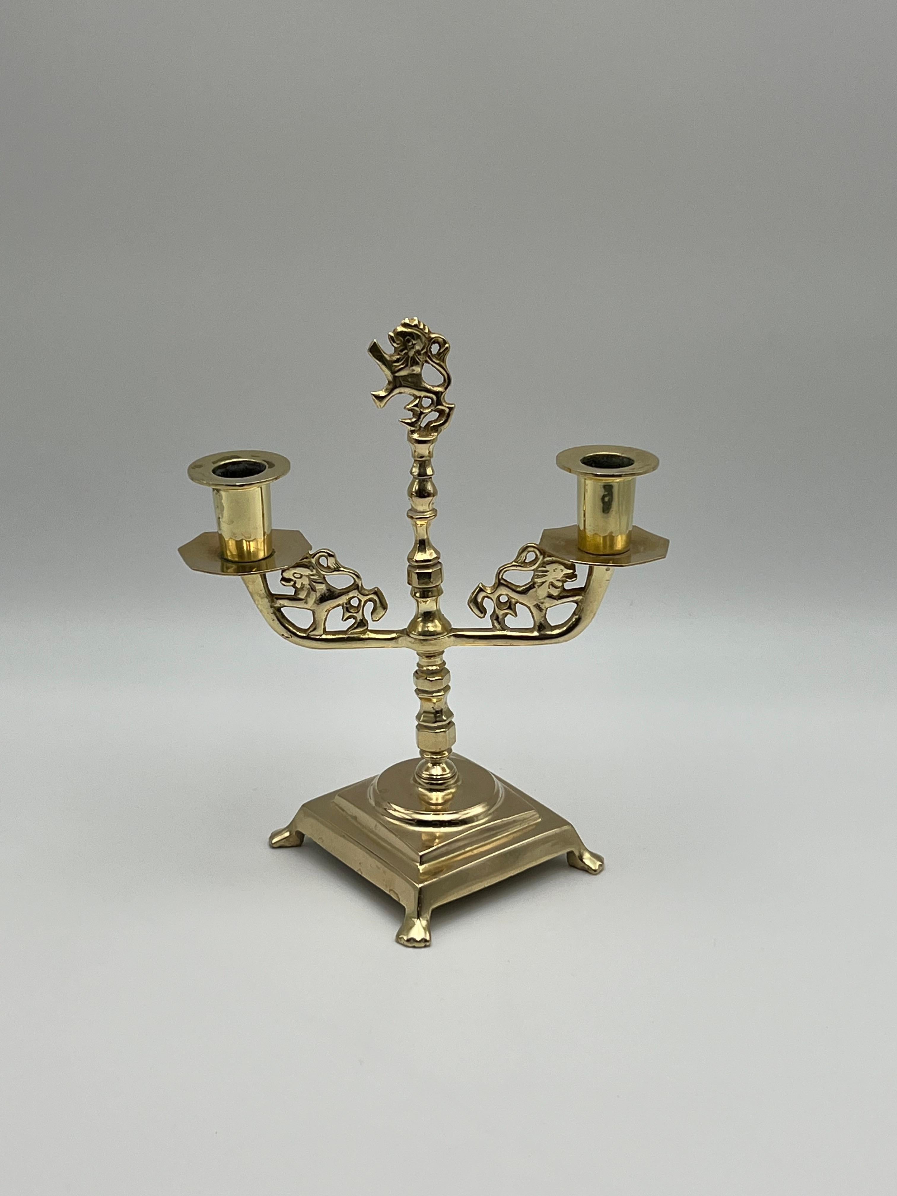 Regency Candelabro LION del 18/1900, stile barocco, ottone, Norvegia / Danimarca in vendita