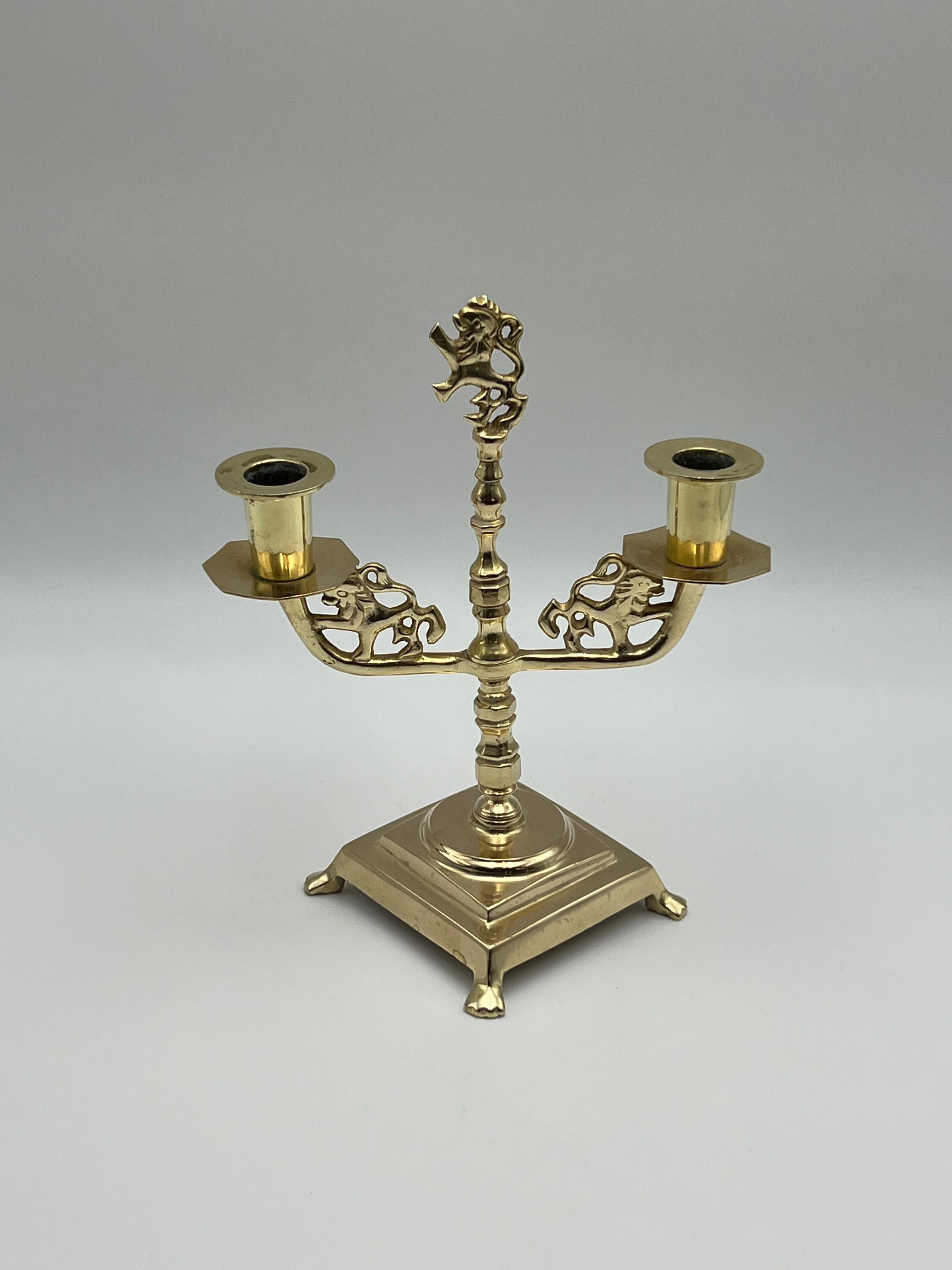 Candelabro LION del 18/1900, stile barocco, ottone, Norvegia / Danimarca in vendita 1