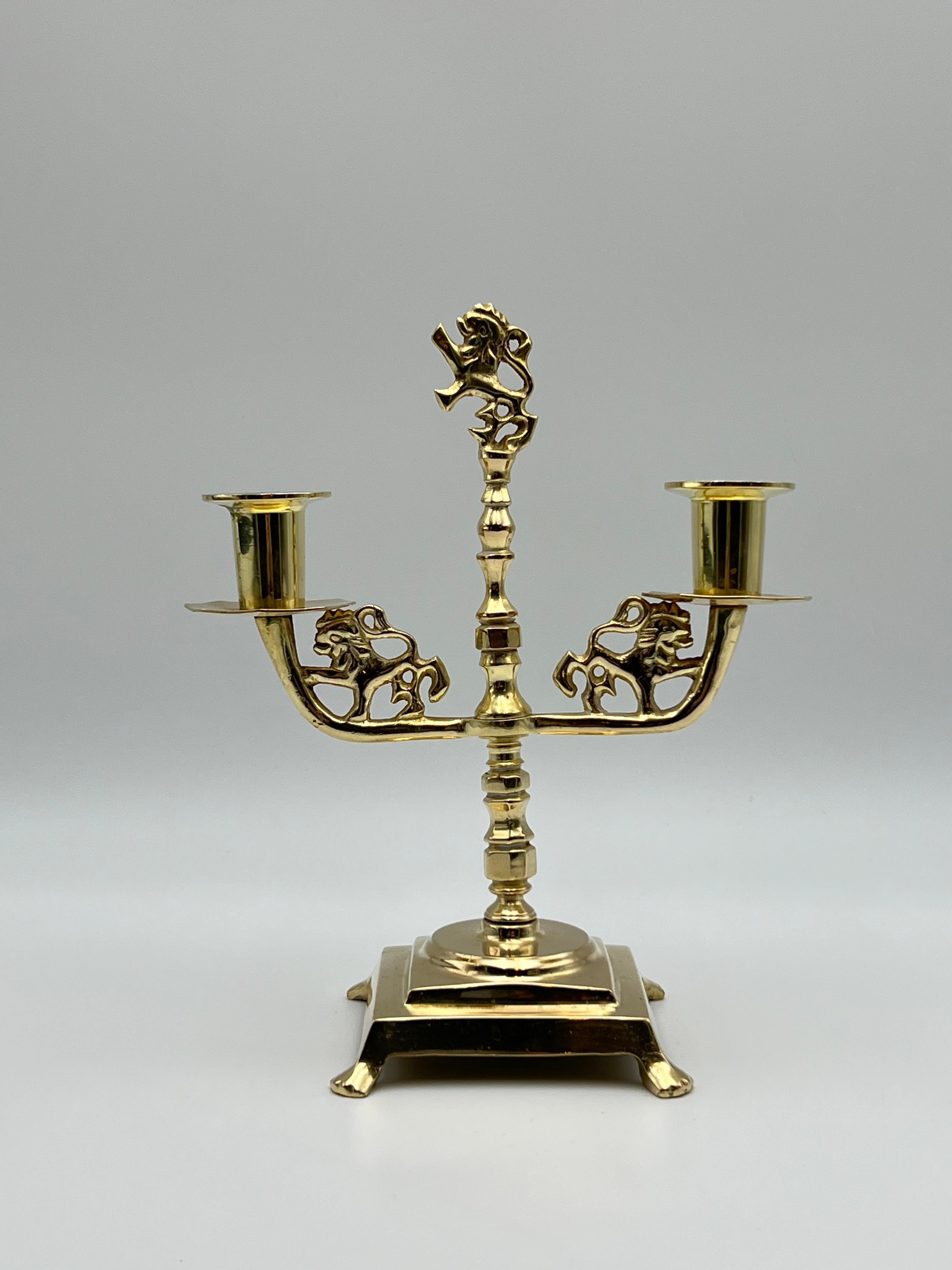 Candelabro LION del 18/1900, stile barocco, ottone, Norvegia / Danimarca in vendita 2