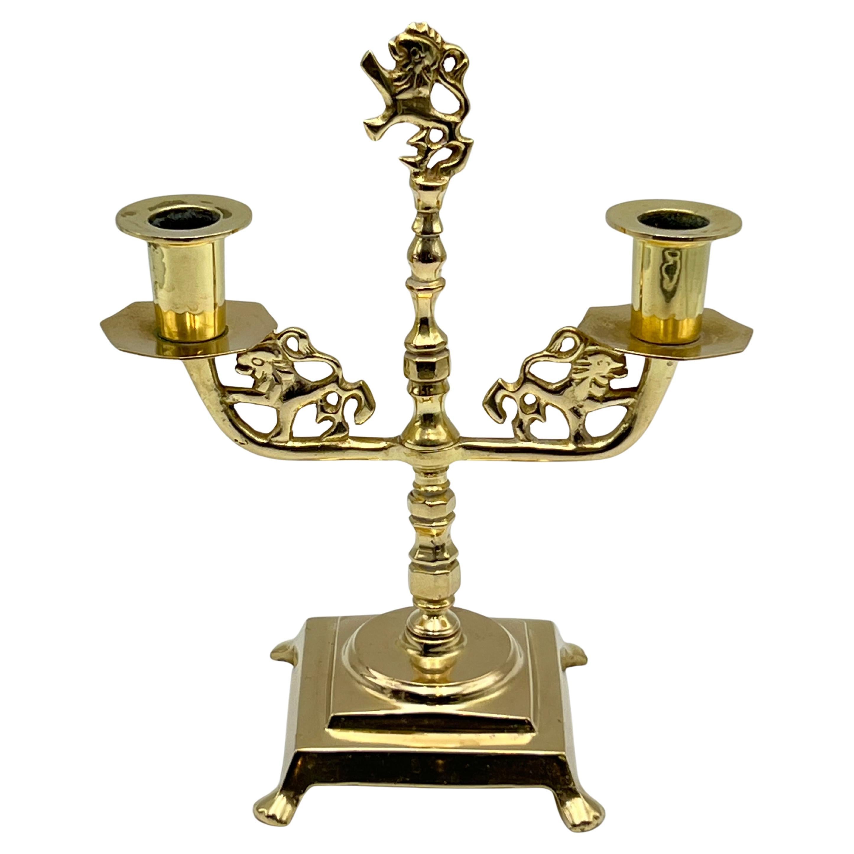 Candelabro LION del 18/1900, stile barocco, ottone, Norvegia / Danimarca