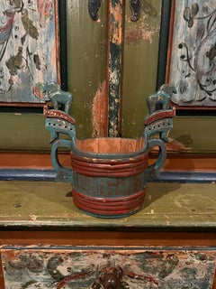 18/1900s Museum Quality Antique-Handcrafted Staup bowl, Horse Handle, Norway