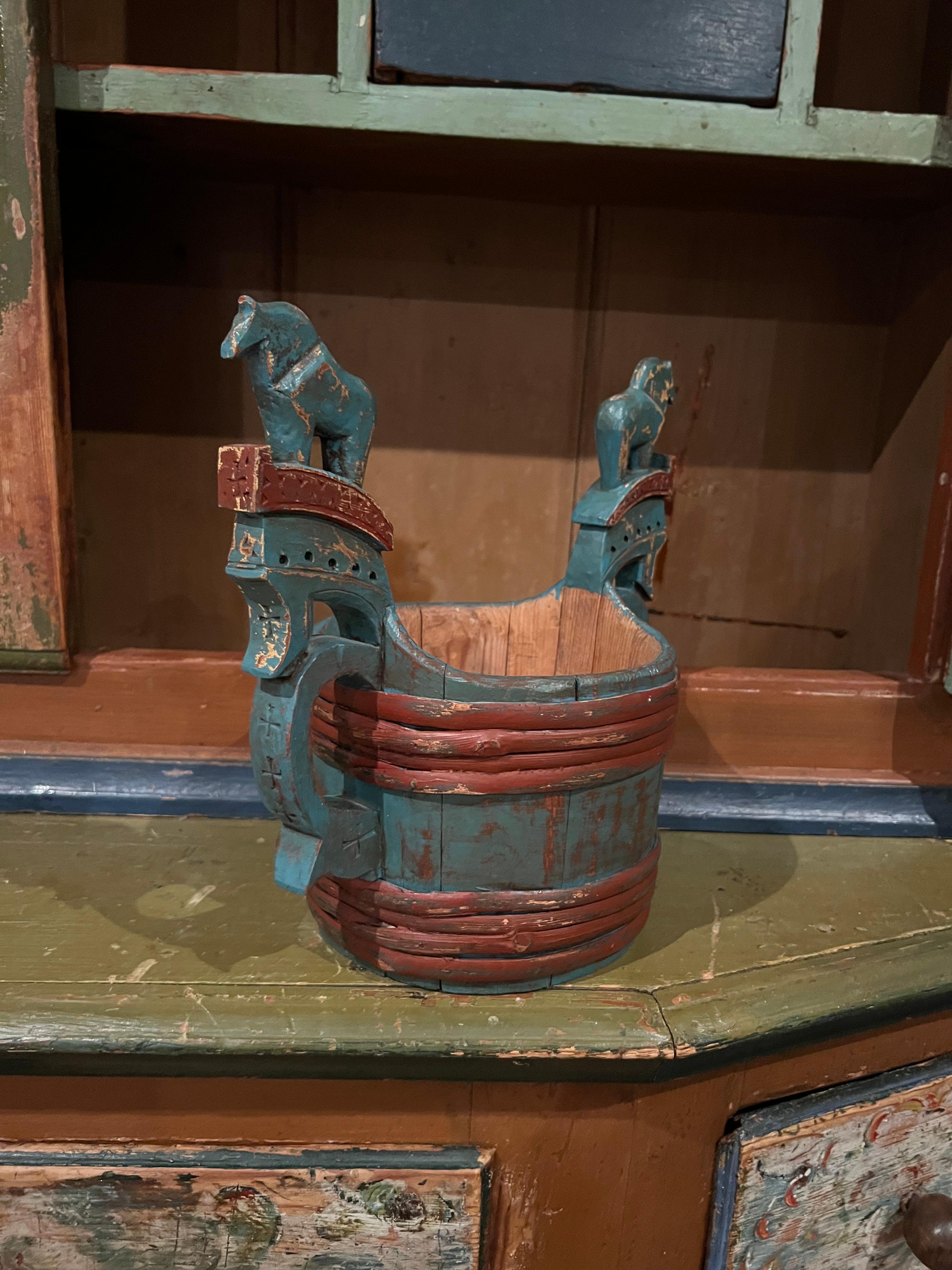 19th Century 18/1900s Museum Quality Antique-Handcrafted Staup bowl, Horse Handle, Norway For Sale
