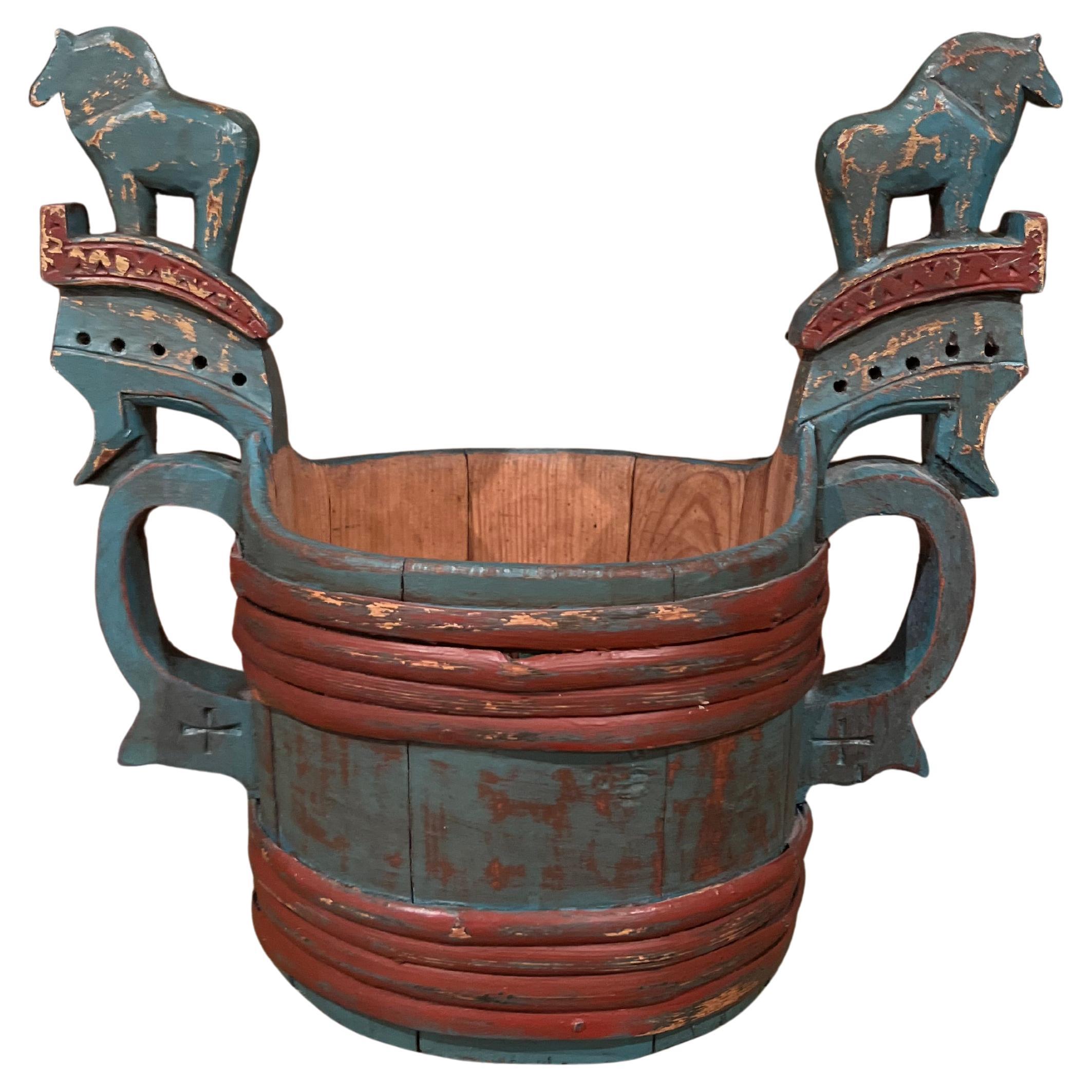 18/1900 Antiguo cuenco Staup de calidad de museo, mango de caballo, Noruega
