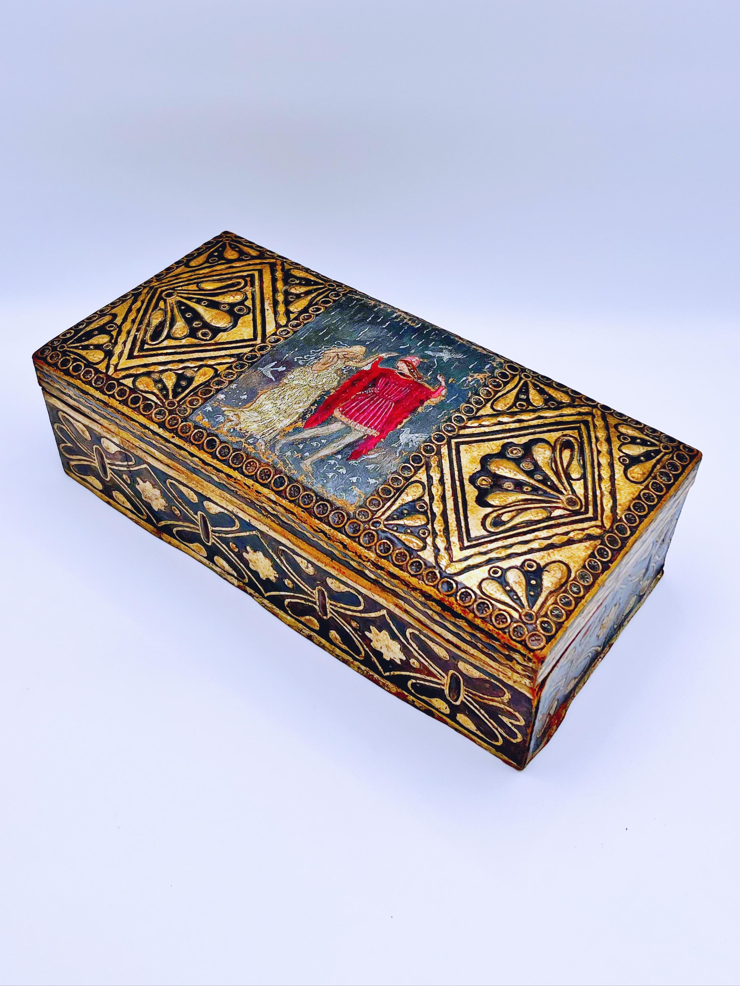 Arts and Crafts 18/1900s “Prince & Princess” cordovan/gold leather box For Sale