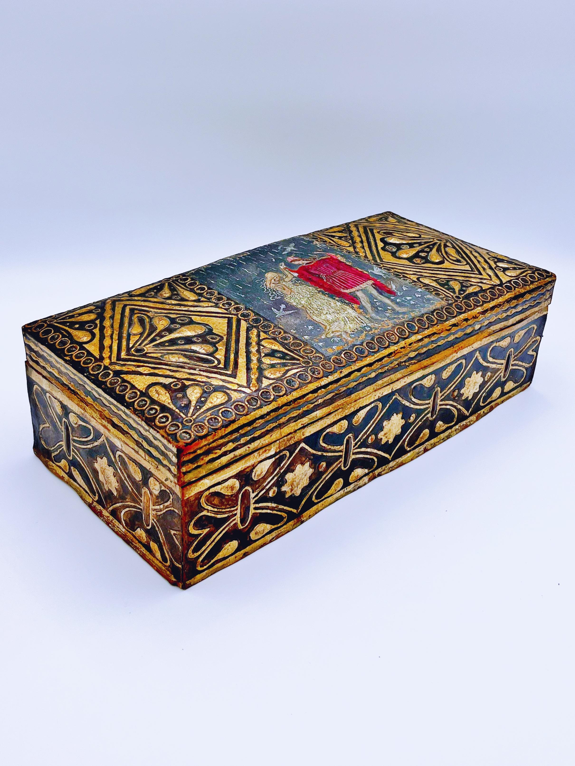 Hand-Crafted 18/1900s “Prince & Princess” cordovan/gold leather box For Sale
