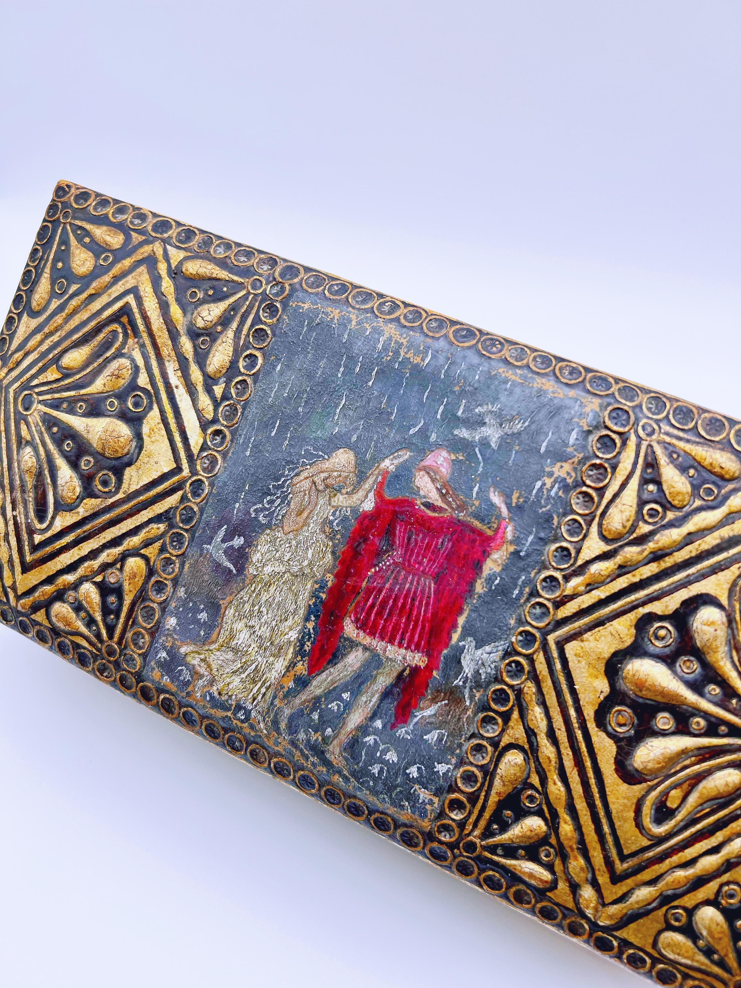 Wood 18/1900s “Prince & Princess” cordovan/gold leather box For Sale