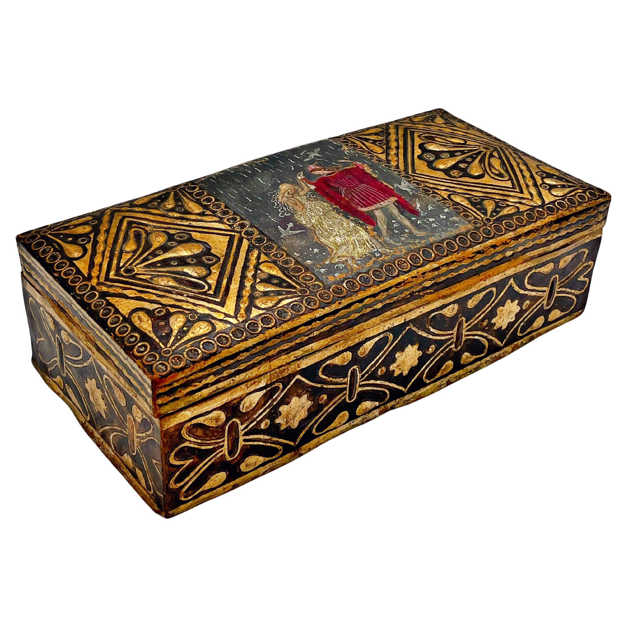 18/1900s “Prince & Princess” cordovan/gold leather box For Sale
