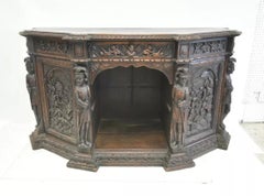 18 / 19th C. Antique Renaissance, Heavily Carved Oak, Knights of Armour Credenza