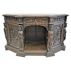 18 / 19th C. Antique Renaissance, Heavily Carved Oak, Knights of Armour Credenza