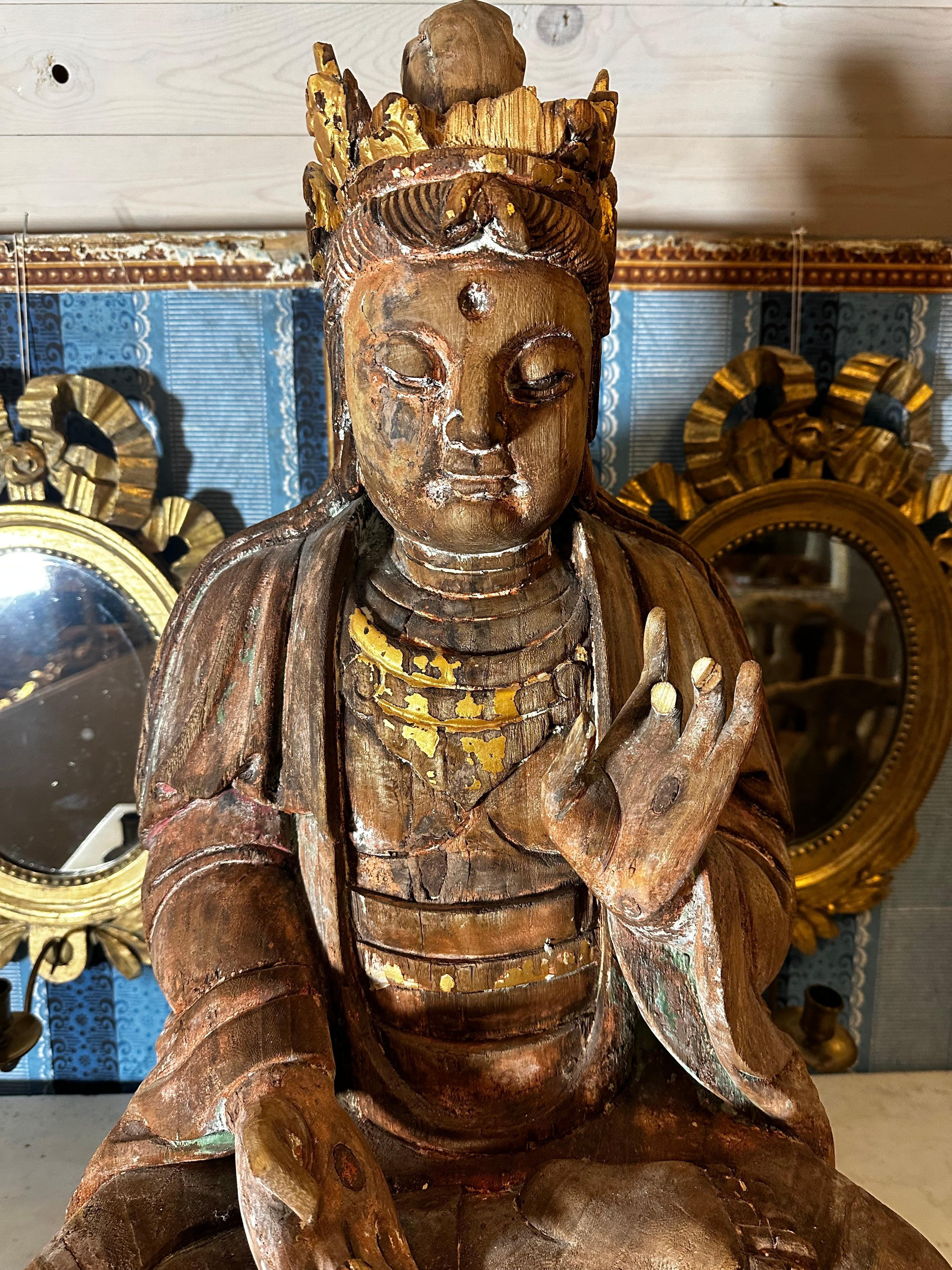 Hand-Carved 18/19th Century Bodhisattva For Sale