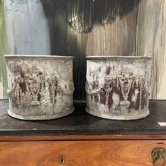 18/19th Century English Pair of Lead Planters w/Amphorae & Garland Relief