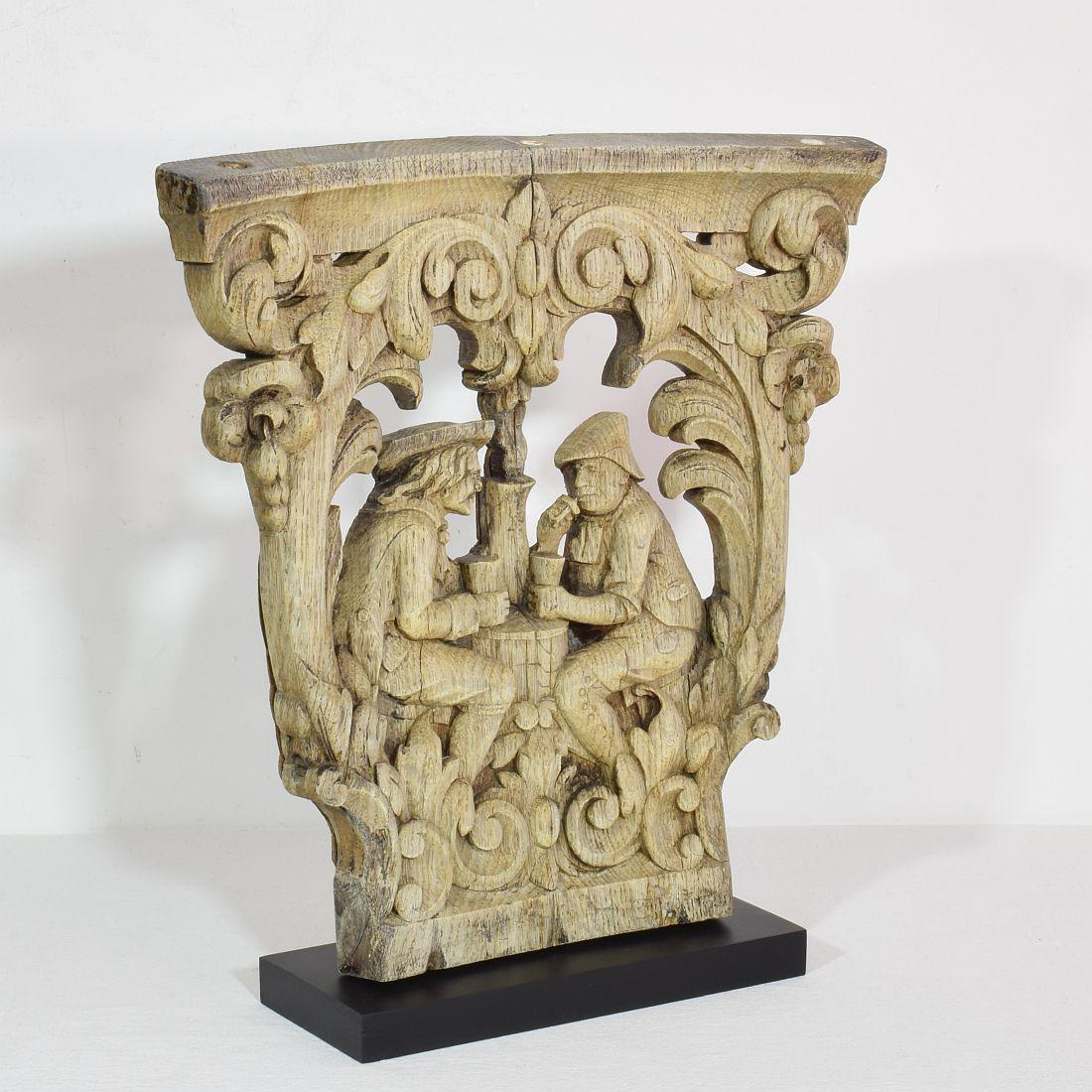 French Provincial 18th / 19th Century French Weathered Oak Capital with Figures