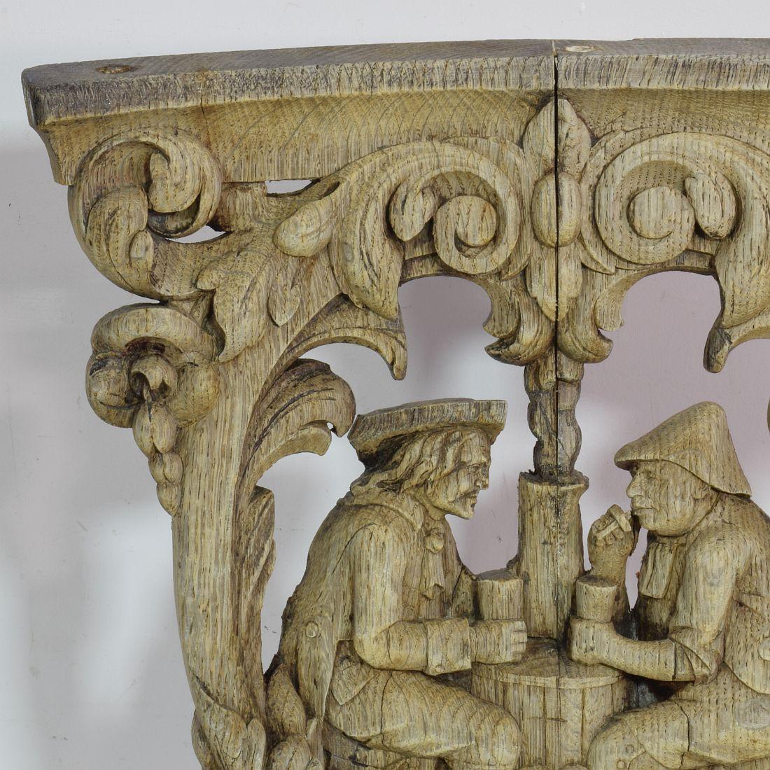 18th / 19th Century French Weathered Oak Capital with Figures 1