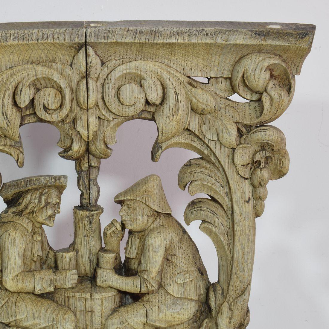 18th / 19th Century French Weathered Oak Capital with Figures 2