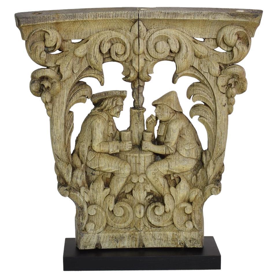 18th / 19th Century French Weathered Oak Capital with Figures