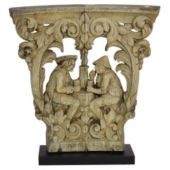 18th / 19th Century French Weathered Oak Capital with Figures