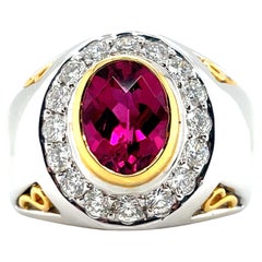 18/22k Gold Oval-Shaped Rubellite Cts 2 Diamond Engagement Ring