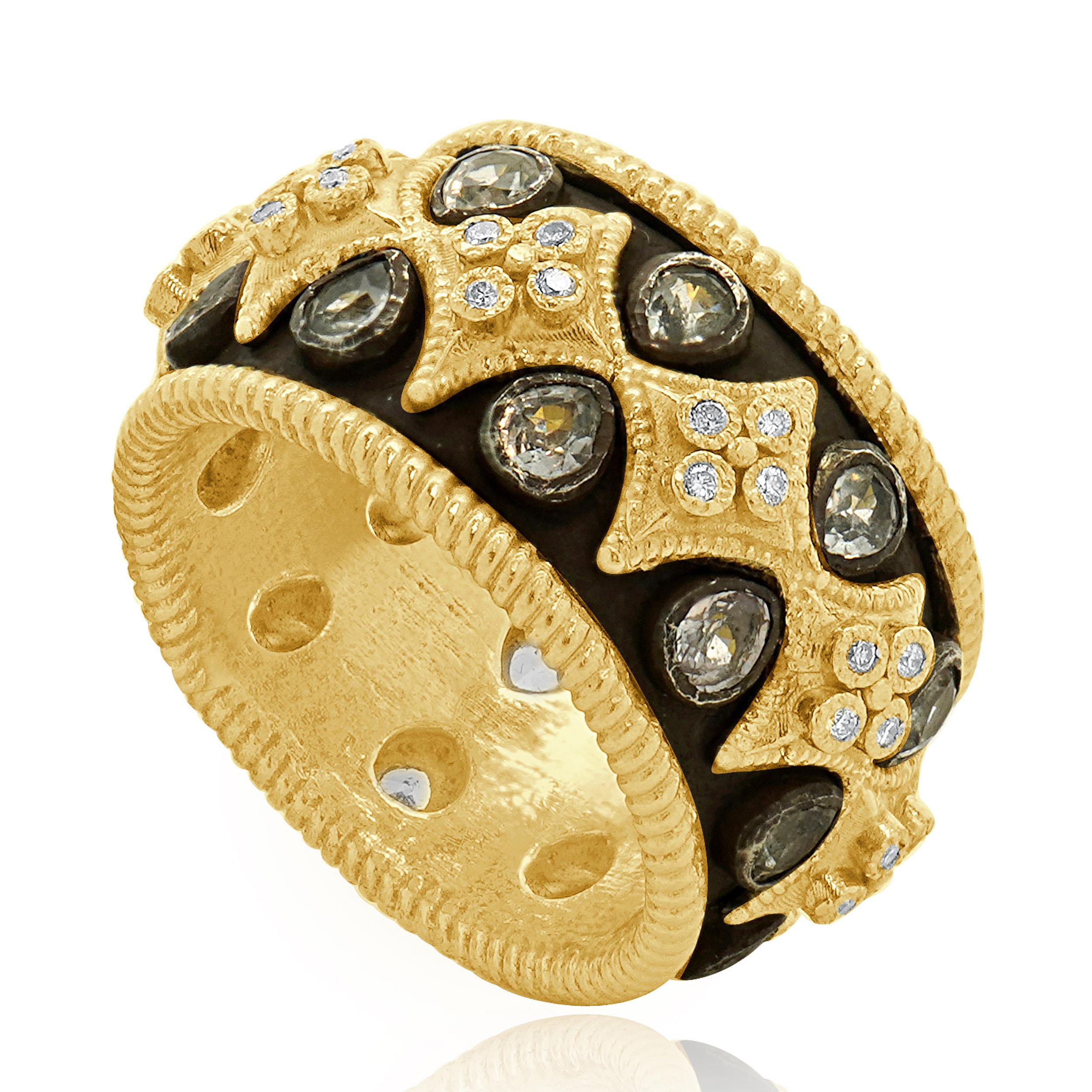18-22 Karat Gelbgold & Sterlingsilber Saphir und Diamant-Ring (Rundschliff) im Angebot