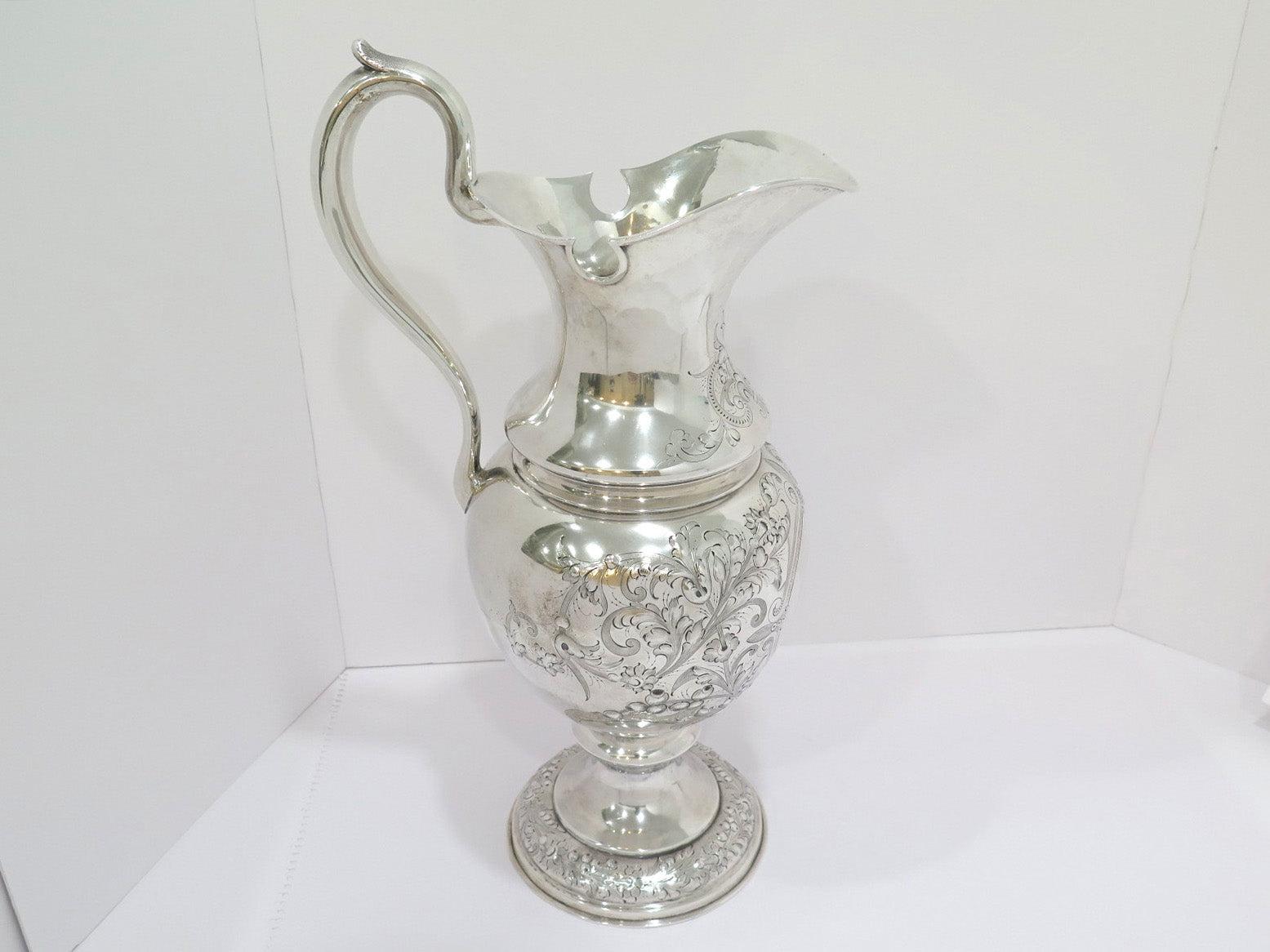 American Sterling Silver Duhme & Co. Antique Floral Repousse Pitcher For Sale
