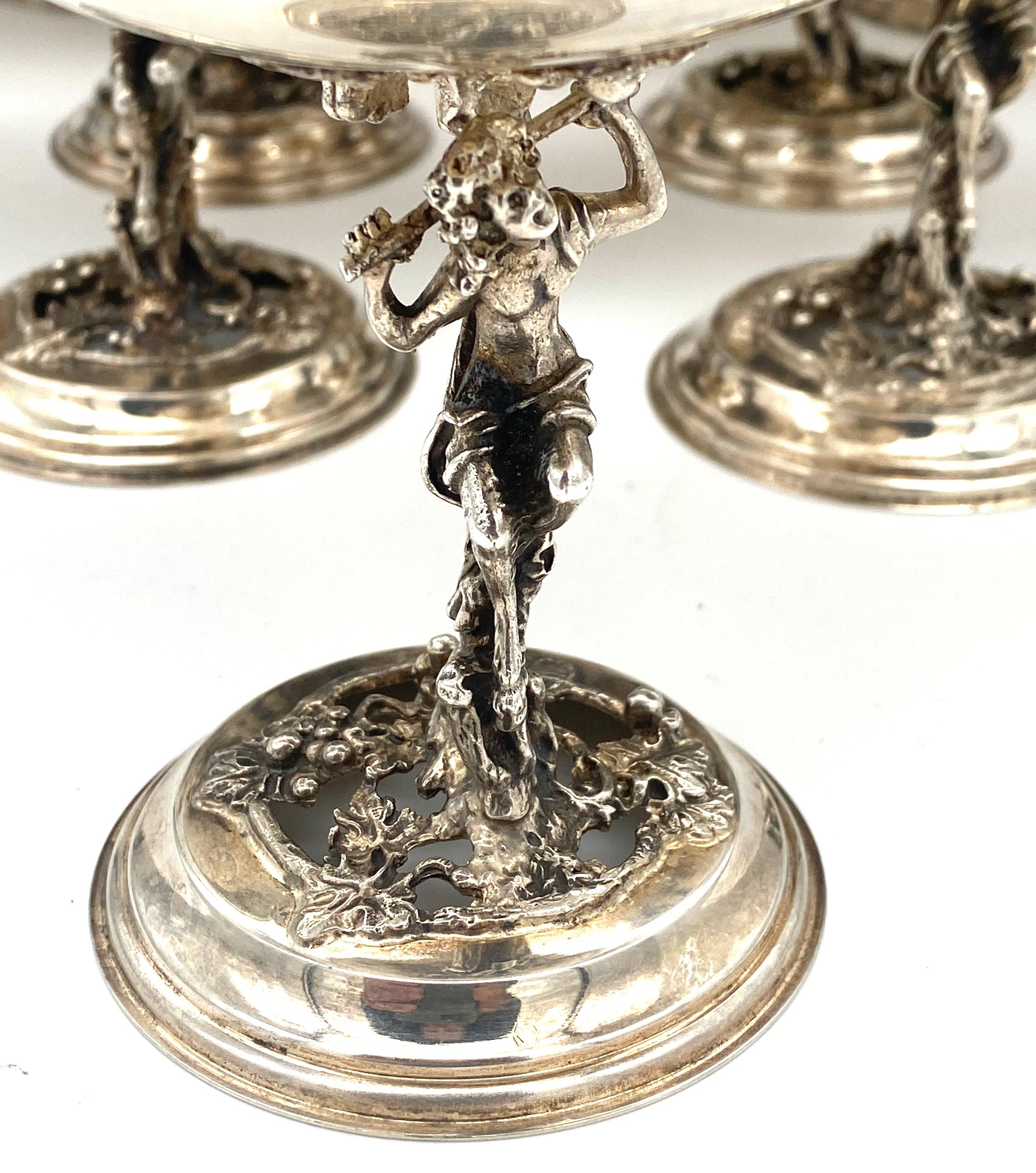 Gilt 18 AlpaDur Silverplated Figural Bacchus with Pierced Grape Leaf Design Goblets For Sale