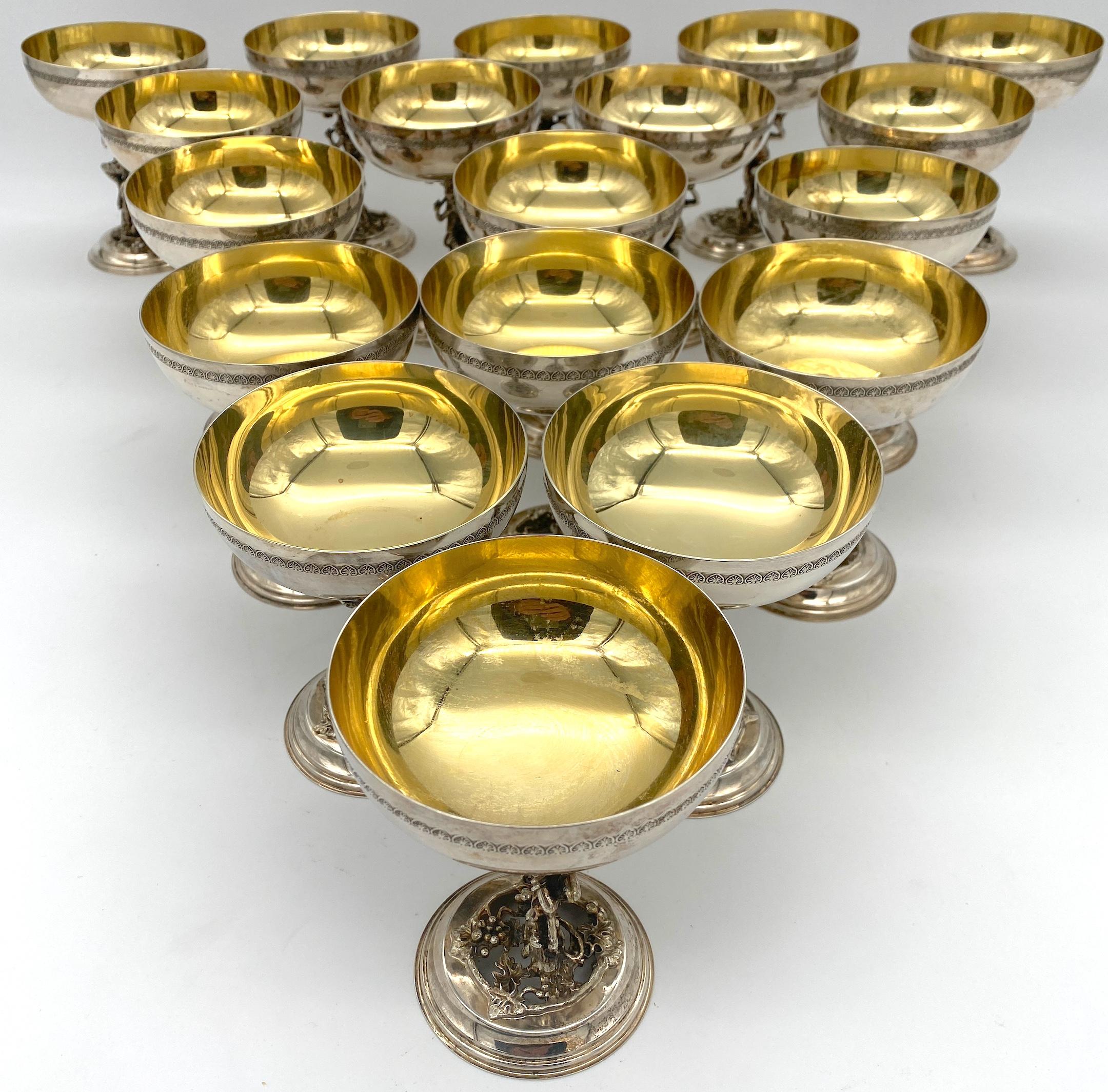 18 AlpaDur Silverplated Figural Bacchus with Pierced Grape Leaf Design Goblets In Good Condition For Sale In West Palm Beach, FL