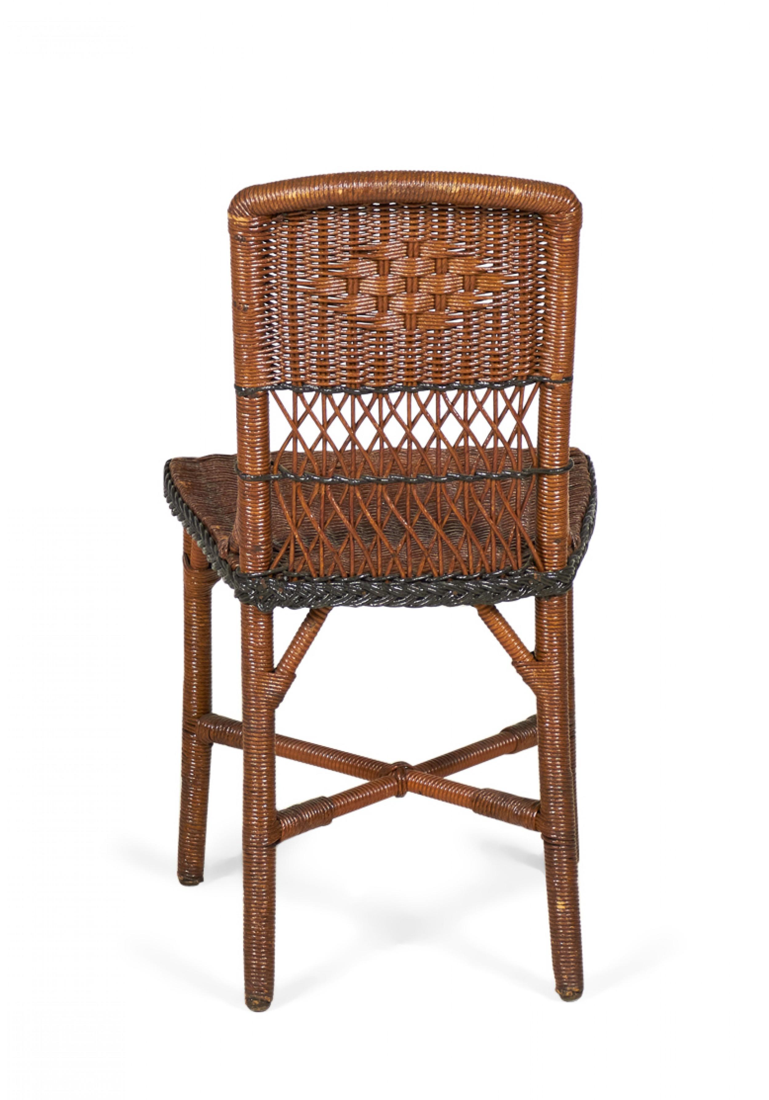 18 American Art Deco Style Brown and Green Wicker Side Chairs 1